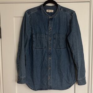 Madewell Long Sleeve Denim Shirt with Nehru Collar & Double Patch Pockets Sz Med